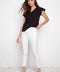 Model wearing UP! Techno Core Petal-Slit Ankle Pant in White, front view.