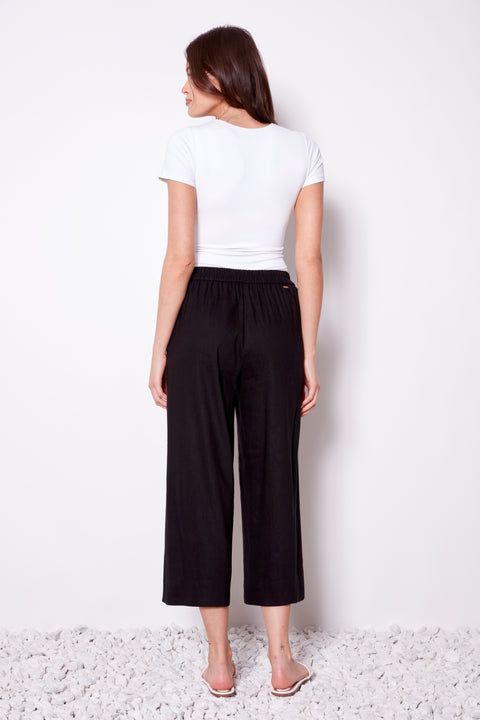 Women's Linen Wide Leg Crop Pant back view