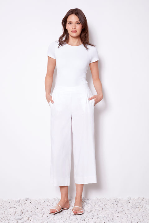 Women's Linen Wide Leg Crop Pant front view in Black