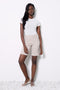 Model wearing UP! Textured Jacquard Short in Textured Stone, front view.