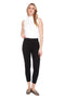 Women's Black Textured Techno Petal-Slit Ankle Pant front view