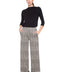 Women's Beige Plaid Knit Wide-Leg Full-Length Pant front view