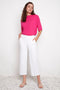 Model wearing UP! Textured Techno Wide Leg Crop Pant in White Loom, front view.