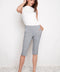 Model wearing UP! Navy Stripe Techno Vented Bermuda Short in Navy/White Stripe, front view.