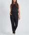 Woman wearing the French Terry Raw Edge Slim Cargo Pant in Black.