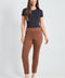 Woman wearing the Suede Petal-Vent Slim Pant in Tobacco.