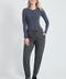Woman wearing the Knit Jacquard Harris Plaid Jogger, front view.