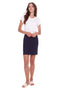 Model wearing UP! Techno Core Petal Slit Skort in Navy, front view.