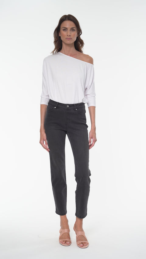Model wearing the UP!DATED Slim Ankle Jean